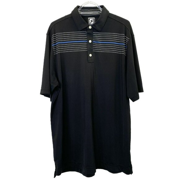 Footjoy FJ Golf Polo Shirt Mens XL Performance Athletic Fit Black Striped - Picture 1 of 3